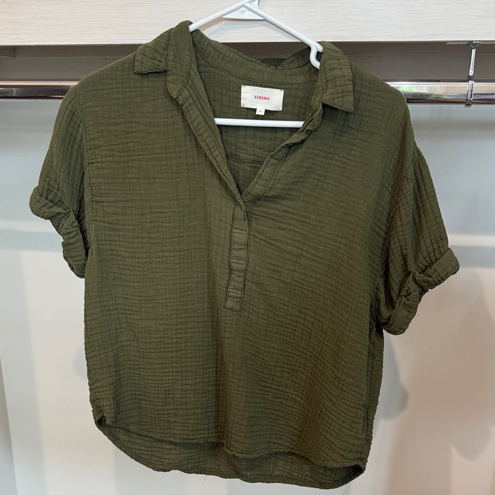 XiRENA Olive Green Gauze Button-Down Shirt